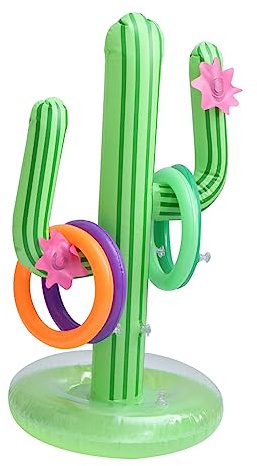GALPADA Cactus Inflable de Imitación Verde para Piscina y Fiesta, Juego 1 Cactus y 4 Anillos Inflables de PVC Resistente, Decorativo y Flotante para Exteriores y Jardín