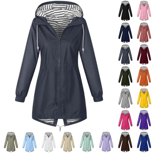 ZWDC Damen Regenjacke Kapuzenjacke Frauen Leichte Jacke mit Kapuze Taschen Outdoorjacke Windbreaker Übergangsmantel Funktionsjacke für Alltag Reisen Wandern Trekking