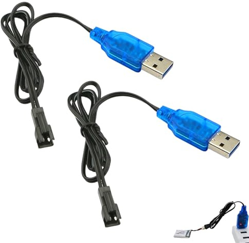 2 Pièces Chargeur Batterie 3.7V USB, Câble Charge USB Batterie RC 400 mA SM-2P, Câbles Recharge Lithium avec Prise SM-2P Femelle, Protection IC Intelligente, Charge Stable et Sûre pour Voiture Drone