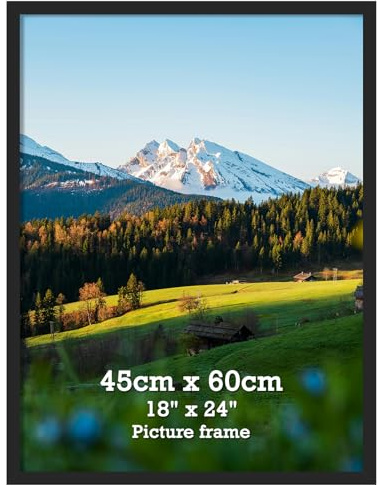 Vasemouh Bilderrahmen 45x60 cm 1 Stück schwarzer Fotorahmen, geeignet für 65x40 cm Fotos, Poster und Kunstwerke, passend zur Wandmontage in Hoch- und Querformat, geeignet für Zuhause und Büro