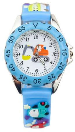 LIFKOME Kinderuhr mit 3D Cartoon Motiv Bagger Quarzuhr mit Silikonarmband und Glas Genaue Zeitmessung Einfach zu Tragen für Kinder als Modische und Praktische Armbanduhr