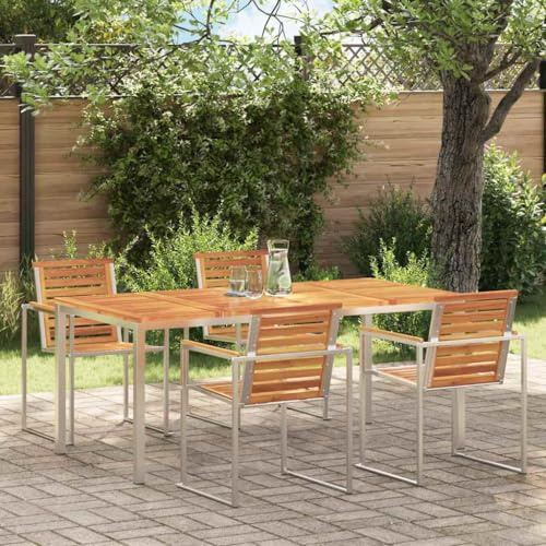 PHGTYUK Esstisch Braun 180 x 90 x 75 cm aus Massivholz Akazie mit Edelstahlrahmen für Garten und Terrasse, robuster Outdoor Tisch mit modernem Design und einfacher Montage