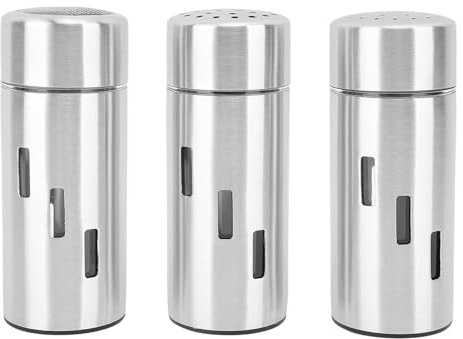 Salz- und Pfefferstreuer-Set aus Edelstahl |3 Größen mit sichtbarem Fenster |Hält Gewürze aromatisch und trocken |für Küche/Camping/Grill |Präziser Shaker aus 304 Stahl