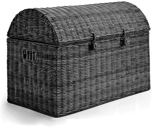 Home Republic Wicker Storage Trunk - Large Storage Box with Lid (Black) | Handwoven Wicker Storage Box for Blankets, Throws, Toys, Cushions and Home Organisation