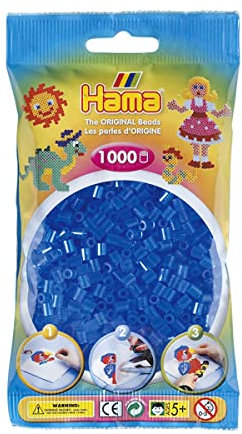 Hama Bügelperlen HA20715, Bügelperlen midi Beutel 1.000 Stück trsp. blau, beliebteste Größe im HAMA-Programm, für Kinder ab 5 Jahren, für Kinder ungefährlich, Falls sie verschluckt Werden, mehrfarbig, 10.207-15