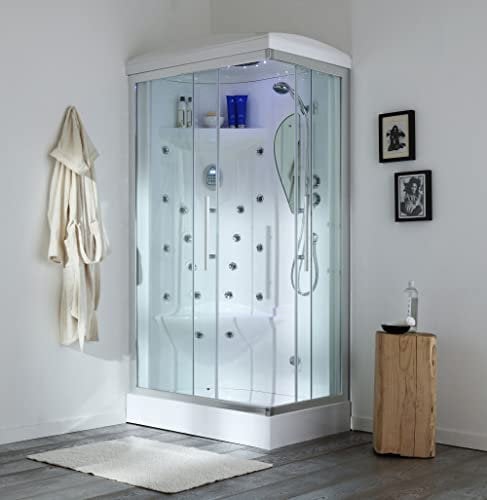 Kiamami Valentina - Cabina Doccia Idromassaggio | 16 Getti Verticali e Dorsali, 2 Getti Plantari | Vetro Temperato 5mm, Guscio Resina, Maniglie e Profili Alluminio Anodizzato | 70x110CM SX