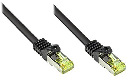 Kabelmeister® RJ45 Patchkabel mit Cat. 7 Rohkabel und Rastnasenschutz (RNS®), S/FTP, PiMF, halogenfrei, 500MHz, OFC, schwarz, 40m
