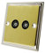 Slimline Duo Satin Brass Polished Chrome 2 Gang TV Socket Black Insert - 2 Gang Aerial Coaxial Female Socket