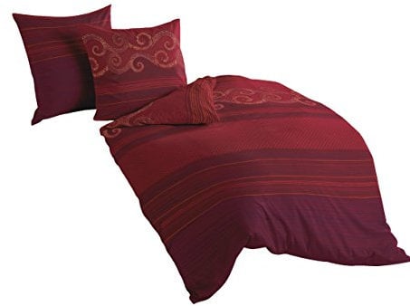 Bierbaum 4429_04 Mako-Satin-Bettwäsche, Designed in Germany, 200 x 200 cm / 2 x 80 x 80 cm, rot