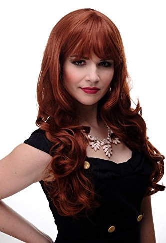 WIG ME UP - 285-130 Damen Perücke große kräftige Locken, welligem Haar mit glattem Pony Rot Kupferrot ca. 65 cm