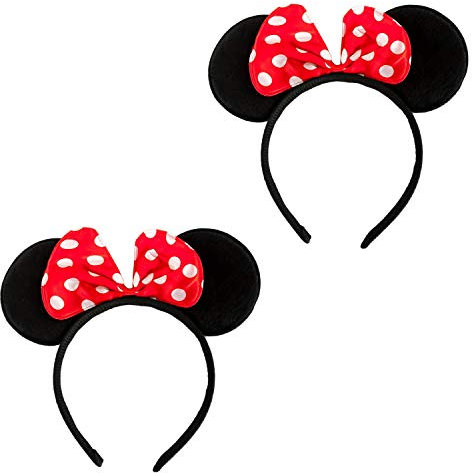 Oblique Unique® 2x Haarreifen mit Maus Ohren und Schleife Schwarz Rot Weiß Gepunktet Mouse Haarreif für Fasching Karneval Kostüm Motto Party