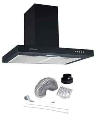 Cookology TSH601BK/A 60cm Kitchen Chimney cooker hood extractor fan in black with Ducting Kit