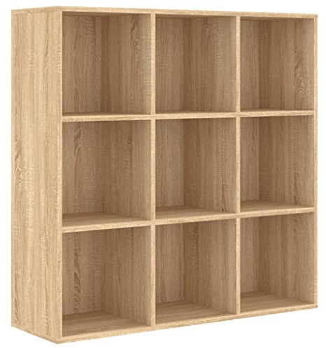 vidaXL Bücherregal mit 9 Fächern Standregal Wandregal Büroregal Regal Aktenregal Bücherschrank Aufbewahrungsregal Sonoma-Eiche 98x29x97,5cm Holzwerkstoff
