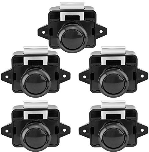 OCGIG 5PCS Push Button Locks Cabinet Door Catch Bolt for Caravan Motorhome Camper Van Latch Cupboard Black knob