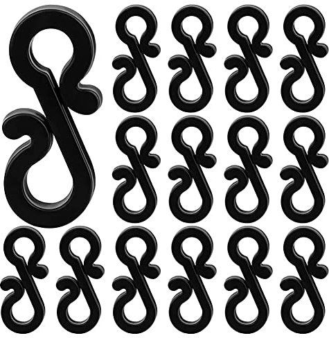 Moscare 100Pcs S Shape Hanging Hooks,Black Mini Plastic Gutter Hooks for Christmas Decoration,Outside String Lights