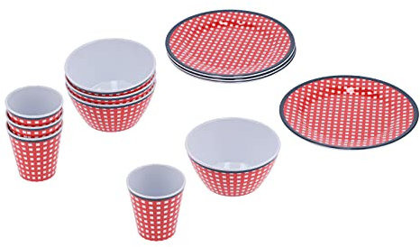 Vajilla, taza de melamina Plato de cuenco Taza de melamina de rejilla roja para plato de fruta para plato dulce