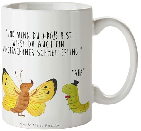 Mr. & Mrs. Panda Tasse Raupe Schmetterling - Geschenk, Kaffeetassen, Aufwachsen, Schönheit, Tiere, Entwicklung, lustige Sprüche, Porzellantasse,