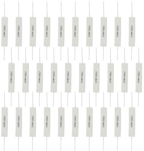 BGTXINGI 30 Stück 10 W 10 Ohm 5% Zementwiderstände Axiale Leitungsleistungswiderstände Keramik-Zement-Widerstand Drahtwickelung Feste Metall Widerstände Komplett Set weiß