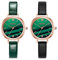 JewelryWe 2 PCS Damenuhren Quarz Analog Armbanduhr Grün Runde Zifferblatt Uhr mit Schmal Leder Armband für Frauen Mädchen Muttertagsgeschenk, Schwarz Grün