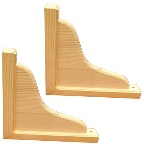 2 Pièces Supports D'étagère en Bois Massif Équerre pour Étagère Murales en Bois Supports Décoratifs Flottants à Angle Droit, avec Accessoires, Couleur Bois