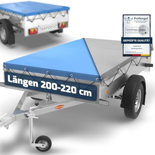 Tarpofix® Anhänger Plane 210 x 115 cm inkl. Planenseil | Anhängerplane Flachplane aus PVC PLANENMATERIAL | Verstärkte Böckmann Anhänger Plane für 750kg PKW Hänger | Abdeckplane Anhänger Abdeckung Grau