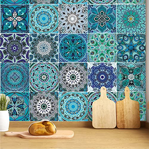 ANHUIB 16 Pezzi Adesivi per Piastrelle Cucina,Adesivi per Piastrelle Bagno 20x20 Blu,Marocco Adesivi per Cucina Decorativi,Impermeabile PVC Adesivo Murale per Bagno,Adesivo Murale per Scala Pavimento