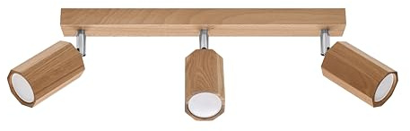 SOLLUX lighting Deckenlampe Holz Eiche Farbe achteckig Design minimalistisch modern für Schlafzimmer Wohnzimmer skandinavischer Stil GU10 A++-E 45/5/20 cm 3x Leuchtmittel Zeke 3