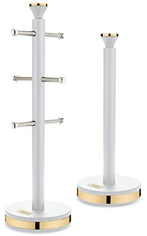 Tower T826135WHT Cavaletto Mug Tree and Towel Pole Set with Anti-Slip Base, White and Champagne Gold