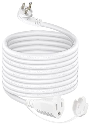 10FT Outdoor Weatherproof Power Extension Cord - White Low Profile Flat Plug 3Prong Extension Cord, SJTW 16Gauge Heavy Duty Weather Resistant Outside Garden Grounded Extension Lead for Indoors Outdoor