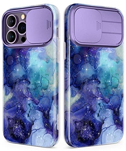 GVIEWIN Magnetic Case for iPhone 14 Pro Max with Slide Camera Cover, Compatible with Magsafe Military Grade Shockproof Slim Marble Sturdy Hard PC Protective Phone case 6.7 2022 (Starry Blue)