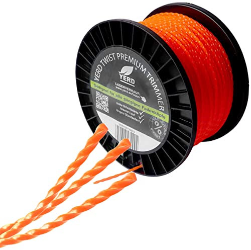 YERD Twist Motorsense Nylon Profi Mähfaden, 360° gedreht 4-Kant Trimmer-Faden, leise, effizient und aggressiv (Nylon TWIST 3,0mm x 130m)