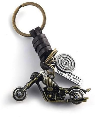 Porte clé moto harley custom Skull tête de mort Biker Triker Gothique/cuir et laiton avec pochette étui cadeau en velours