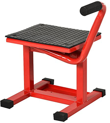 DURHAND Cavalletto Alzamoto in Acciaio per Moto Max 150kg, Cavalletto per Moto con Superficie in Gomma e Manovella, 48x34x43 cm, Rosso