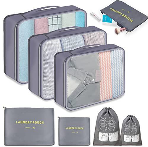 Organizador Maleta 8 en 1, Organizador de Equipaje con Bolsa de Zapato, Bolsas Organizadoras Viaje en Tejidos de poliéster, Viaje Packing Cubes Para Ropa, Zapatos, Cosméticos, etc.
