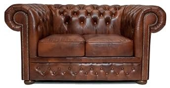 Chesterfield Sofa First Class - The Chesterfield Brand | 2 Sitzer Sofa | 100% Leder, handgefertigt, Original Chesterfield | Breite 150 cm | Cloudy Altbraun