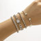 Clataly 4PCS Hip Hop Kristall Mode Armbänder Stapeln Hand Schmuck Zubehör für Frauen und Mädchen (Silber)