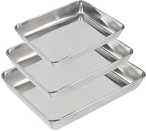 HEIHAK 3 Baking Tray Set of, 3 Sizes Stainless Steel Baking Pan Baking Tray for Pizza, Cake, Meats and Salad, 35 x 30 cm / 30 x 25 cm / 25 x 20 cm