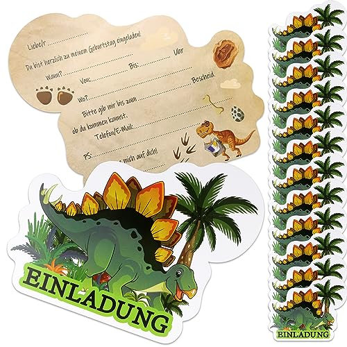 TUZHE 12 STK Dino Einladungskarten Kindergeburtstag Junge, Dino Geburtstag Deko Geburtstagseinladungen Jungen Partyeinladungen Einladung Kindergeburtstag