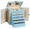 Frebeauty Große Schmuckschatulle, 6-stöckig, PU-Leder, Schmuck-Organizer, multifunktionale Aufbewahrungsbox mit Spiegel, Zubehörhalter mit 5 Schubladen für Halsketten, Armbänder, Uhren (Himmelblau)