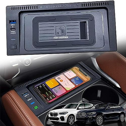 Kabelloses Ladegerät Auto für BMW MW X5/X6 2014-2018 Mittelkonsole-Zubehör, 15W Schnellladendes Handy-Ladegerät für BMW X5 F15 2014-2018/X6 F16 2015-2019, Geschenk für BMW-Besitzer