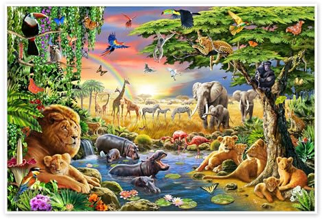 Posterlounge Das Treffen am Wasserloch Poster | 120 x 80 cm von Adrian Chesterman Wandbilder Wanddeko