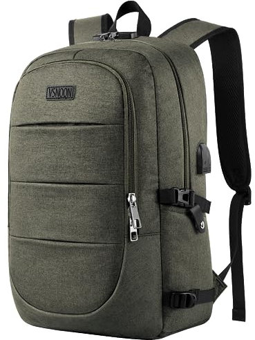 VSNOON Anti-Theft Laptop Backpack, 15.6-17.3 inch Business Laptop Rucksack Bag with USB Charging Port & Lock, Water Resistant Travel Backpack Computer Bag for Women Men,Green