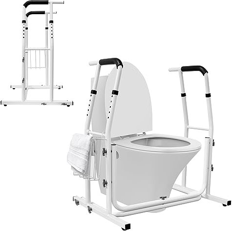 SUBTLETY Support de toilettes mobile réglable en hauteur avec panier de rangement, poignées pour personnes âgées, handicapées et femmes enceintes