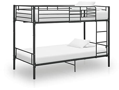 Hommdiy Etagenbett Schwarz Metall 90×200 cm Stockbett Hochbett Metallbett Bettgestell Doppelstockbett Schlafzimmerbett Jugendbett mit Lattenrost (Schwarz, 90 x 200 cm)