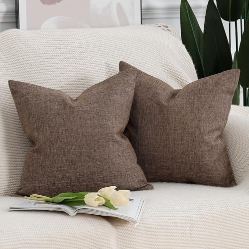 Madizz 2er Set Faux Leinen Kissenbezügen Weich Dekorative Kissenabdeckung für Sofa Schlafzimmer Kissenhülle Dunkelbraun 45x45 cm Quadrat