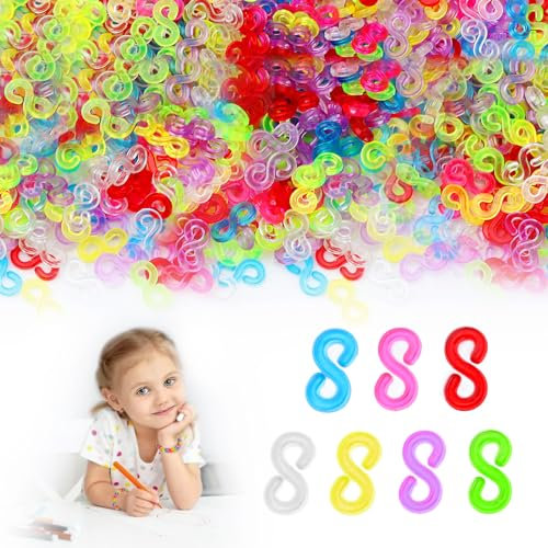 Loom Bands S Clips, 800Pcs Colorful S Clips for Loom Bands, Clear Loom Bands S Clasps Rubber Loom Band Connectors S Hooks for Craft Making DIY Bracelet Connector Weaving Jewelry Accessories