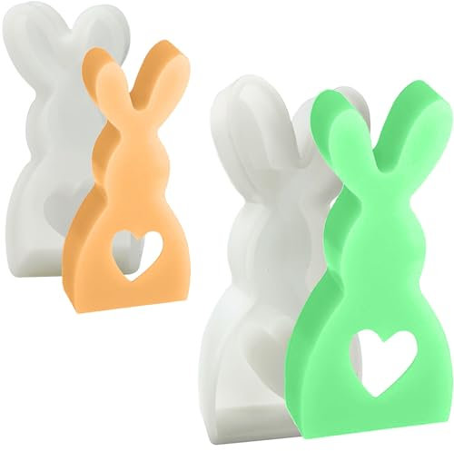 2 Stück Kaninchen Silikonformen Gießformen Ostern, DIY Silikonform Ostern, 3D Hasenform Gießformen Silikon, Silikonform Hase Backform, Osterhase Silikonform for Gips, Sojawachs Kerzen, Handwerk