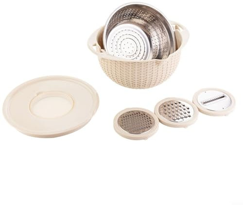 Ensemble passoire de cuisine 4 en 1 et bol mélangeur, multifonction, rotation à pour 360° (beige)