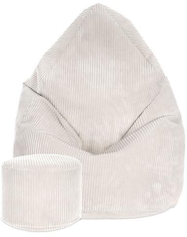 DreamRoots Sitzsack Cord Erwachsener Sitzsäcke Jugendlicher Teenager 80x80x120cm - Sitzsack mit Füllung, Hocker, Lehne und Bezug - Bean Bag Chair - Sitzkissen Boden - Chill Sack