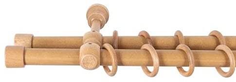 SN DECO GROUP SN Deco - Stilgarnitur Gardinenstange Vorhangstange Cafiro, Holz, Ø 28mm, 2-Lauf, Komplettset mit Ringen, Farbe Eiche 200cm